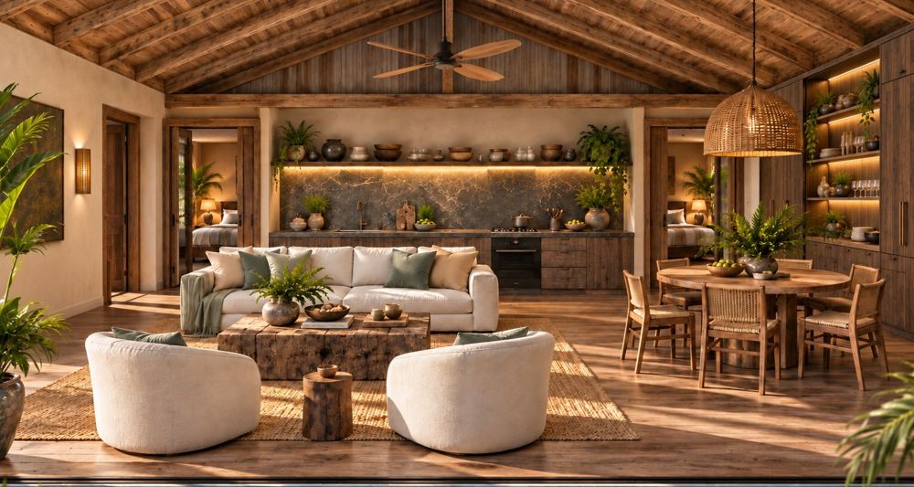 Inside a Beach House, looking through to the ocean terrace